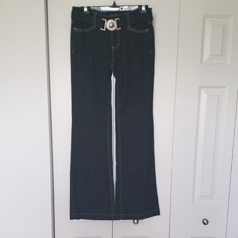 NWT White House Black Market Black Denim Low Rise Belted Flare Jeans 00S